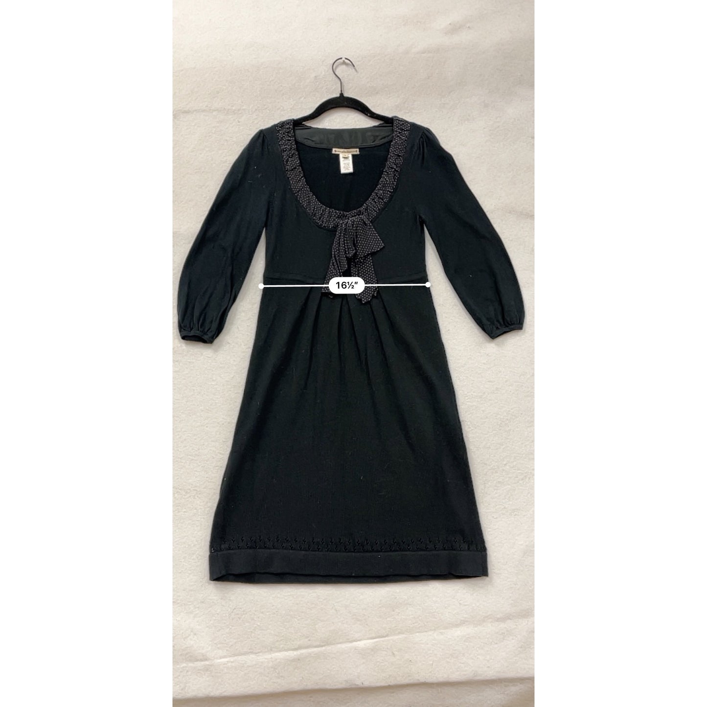 Nanette Lepore Womens Small Black Knit Dress With Polka Dot Silk Bow #8112