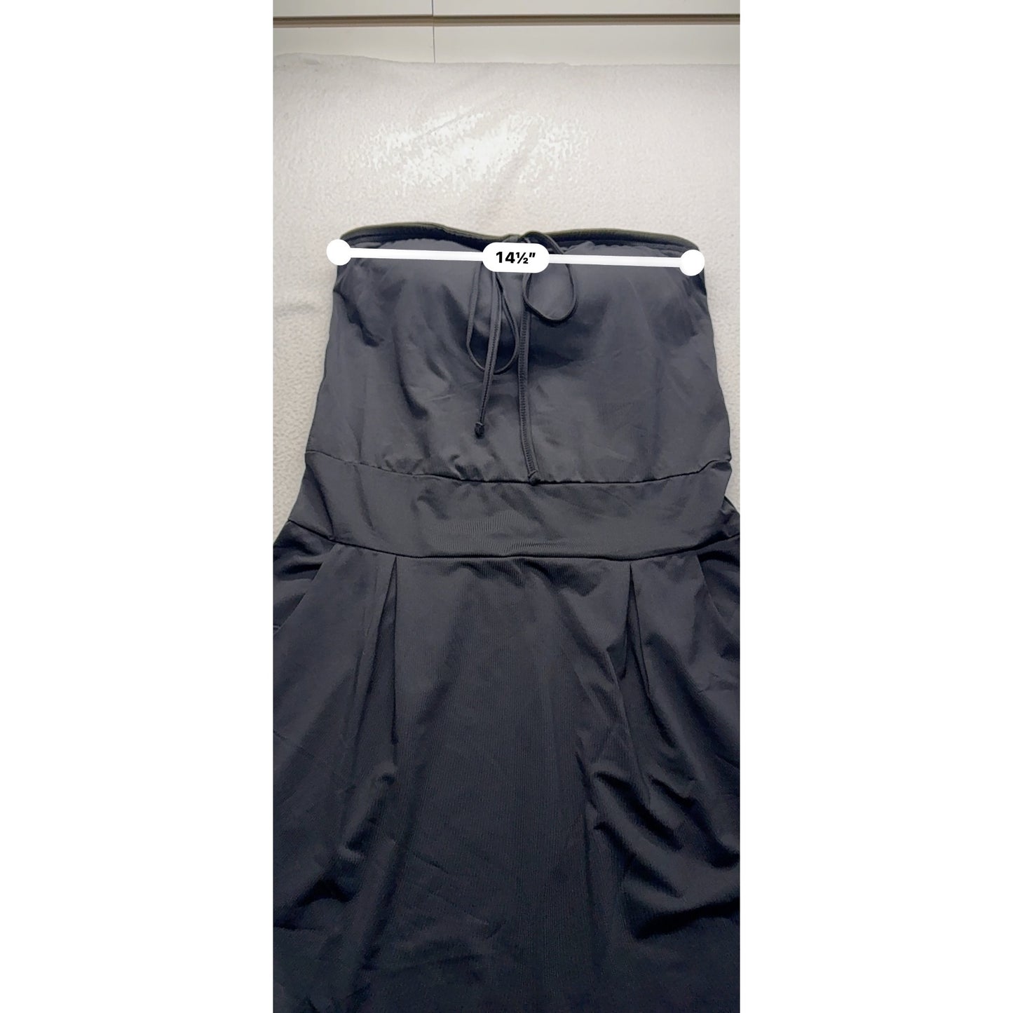 Strapless Black Velvet Rose Dress Pockets & Drawstring Waistline 259B