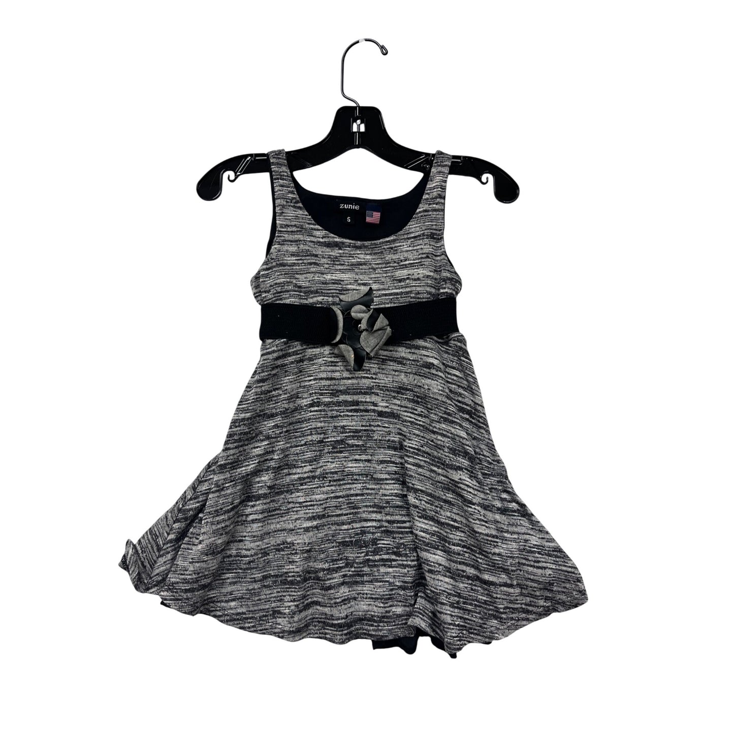 Zunie Girls Size 5 Sleeveless Grey Dress With Black Belt #6400
