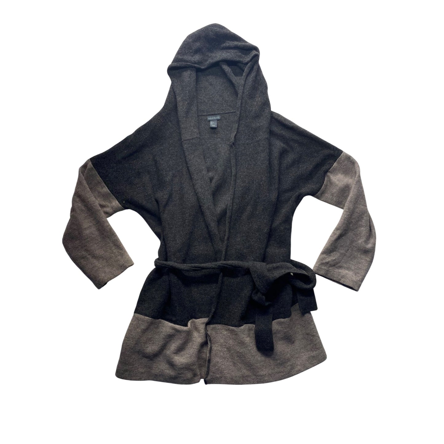 Paraphrase Hooded Wool Cardigan With Belt Gray/Black Womens #7111