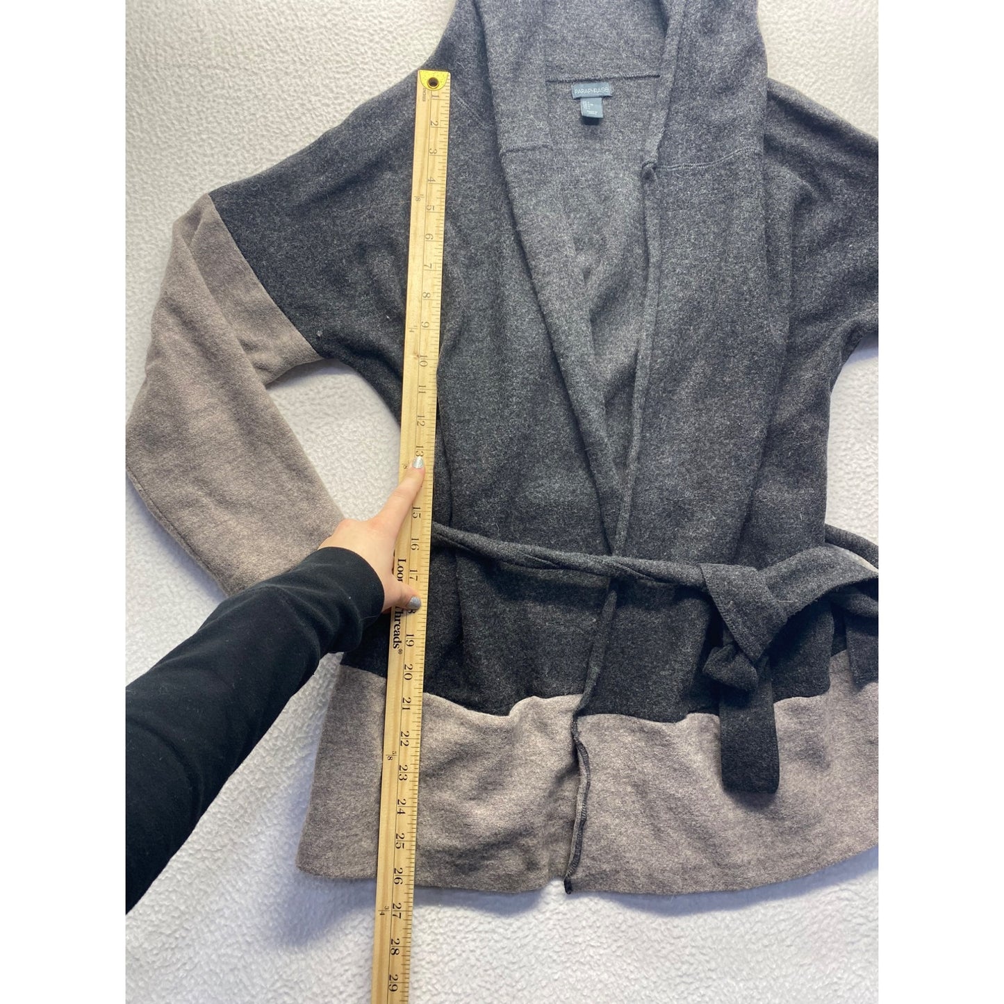 Paraphrase Hooded Wool Cardigan With Belt Gray/Black Womens #7111