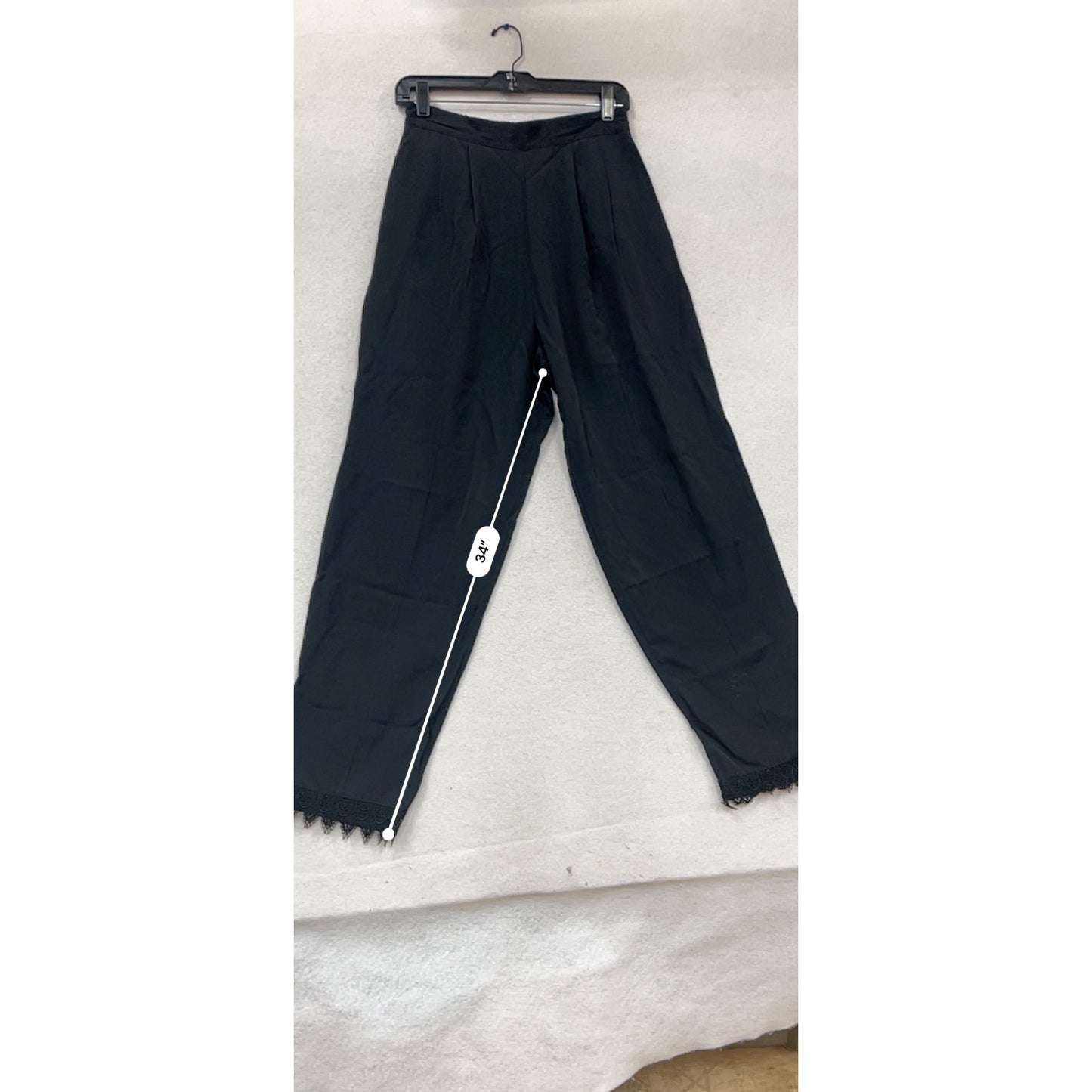 Black Pleated Pants With Lace Hem Size 12 By Rumours #130C