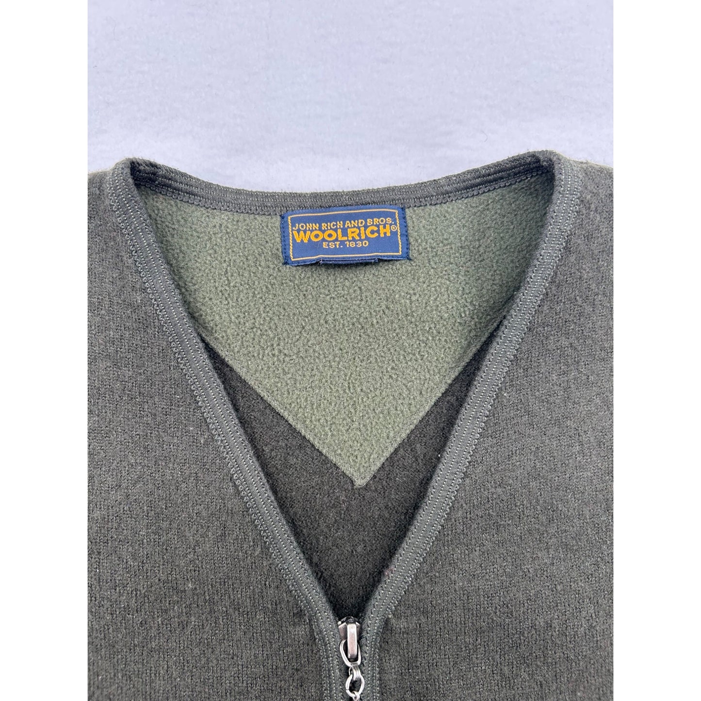 Woolrich Pinecone Embroidered Dark Green Fleece Zip Vest #6438