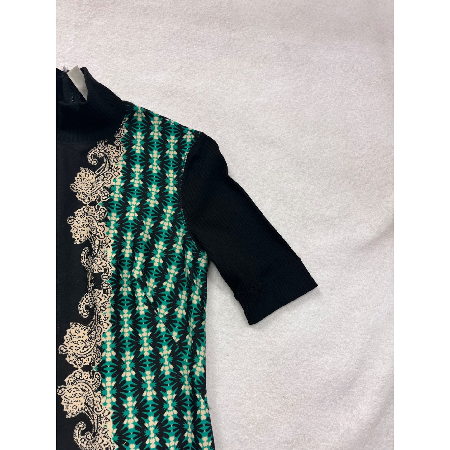 Julian Taylor Size 8 Green/Black Print Dress With High Neck #8362