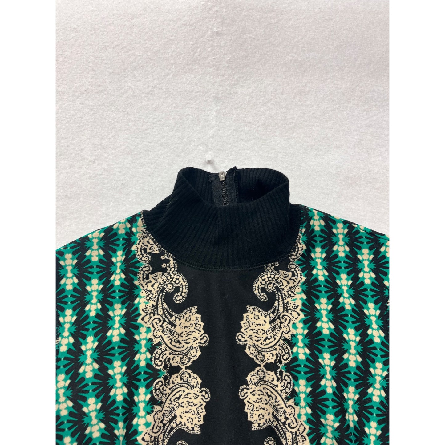 Julian Taylor Size 8 Green/Black Print Dress With High Neck #8362