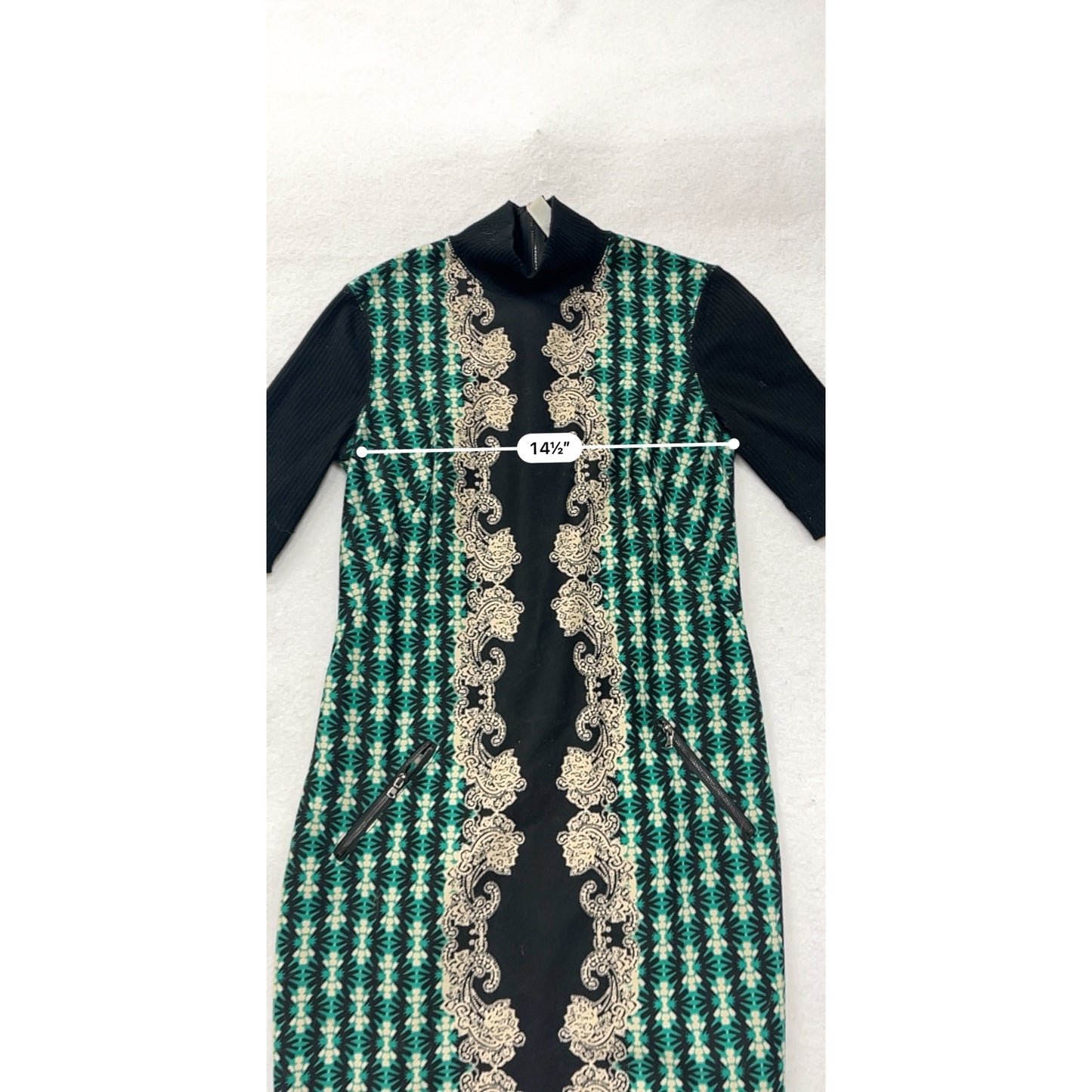 Julian Taylor Size 8 Green/Black Print Dress With High Neck #8362