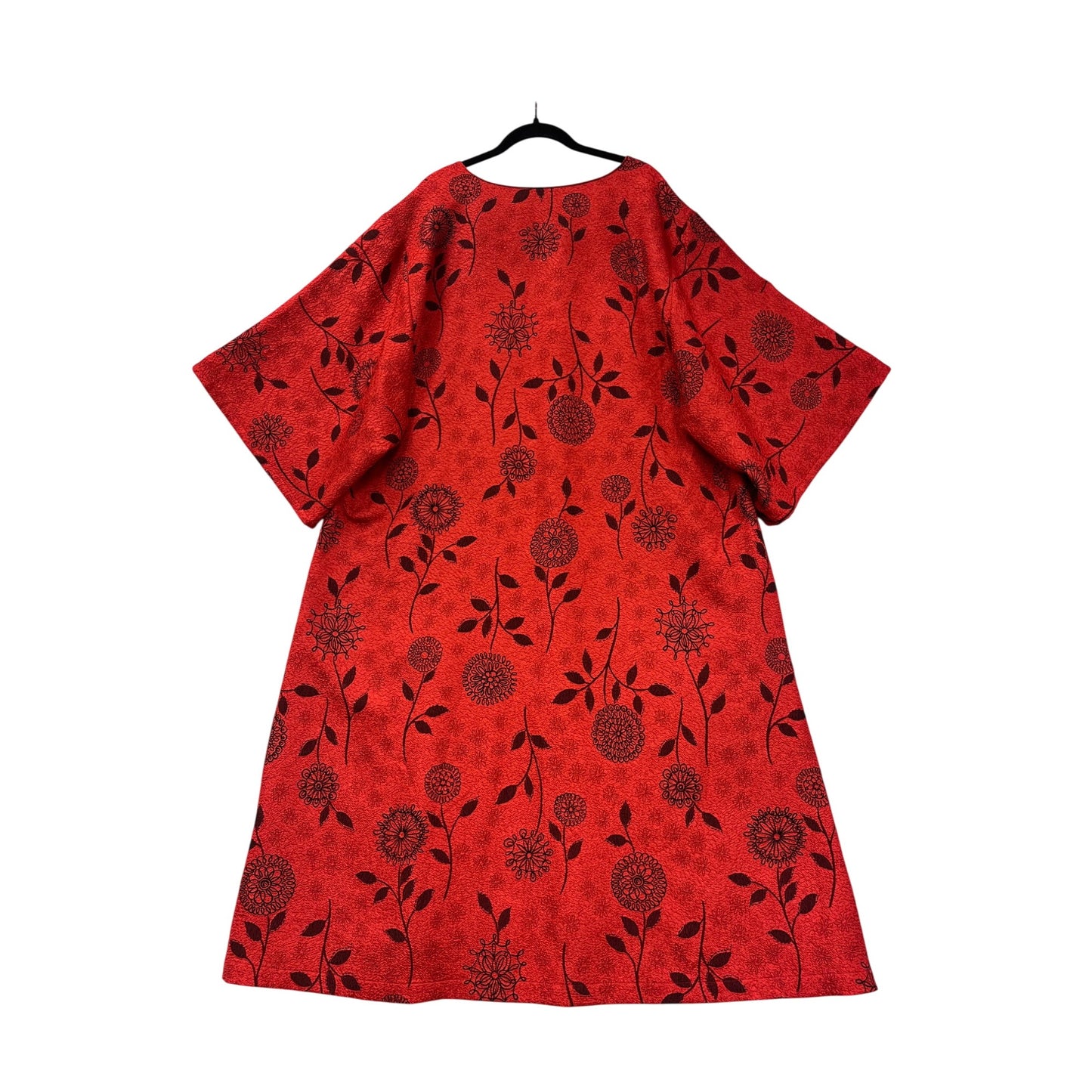 Red Floral Oversized Womens Dress By Couture L Black Lining Loose Fit V-Neck Short Sleeves #6869