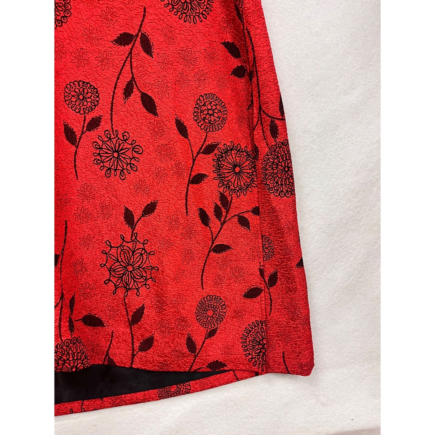 Red Floral Oversized Womens Dress By Couture L Black Lining Loose Fit V-Neck Short Sleeves #6869