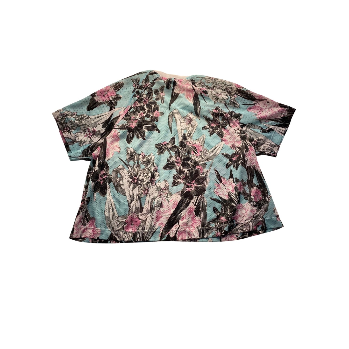 Nike Womens 2X Cropped Floral Print Mesh Top Pastel Pink & Blue Loose Fit #7196
