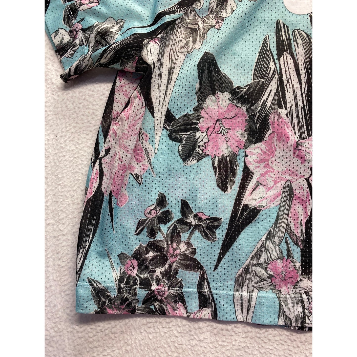 Nike Womens 2X Cropped Floral Print Mesh Top Pastel Pink & Blue Loose Fit #7196
