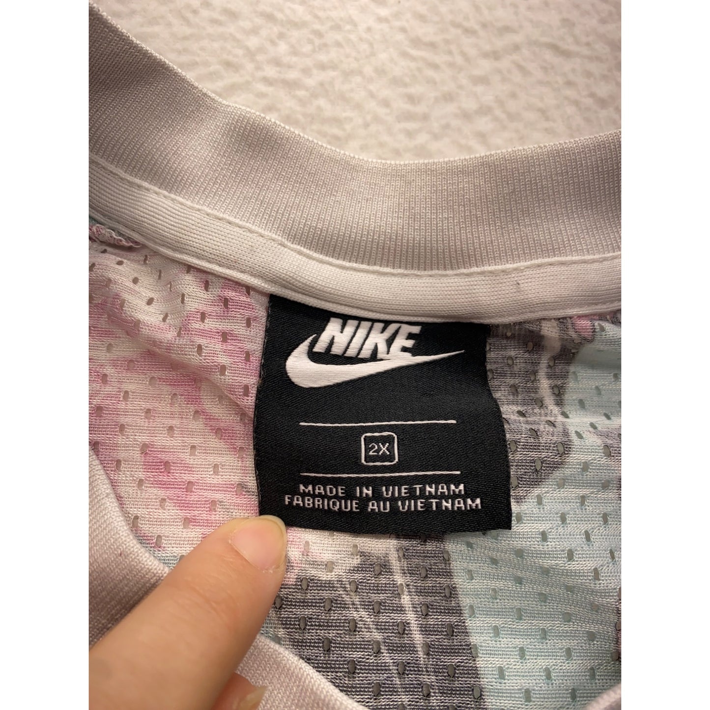 Nike Womens 2X Cropped Floral Print Mesh Top Pastel Pink & Blue Loose Fit #7196