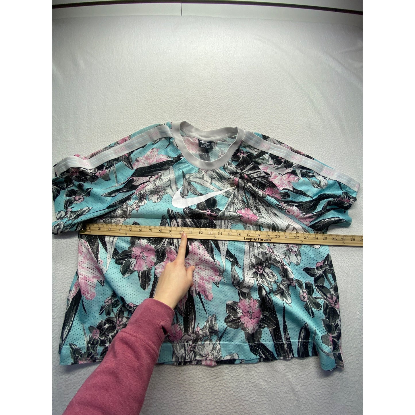 Nike Womens 2X Cropped Floral Print Mesh Top Pastel Pink & Blue Loose Fit #7196
