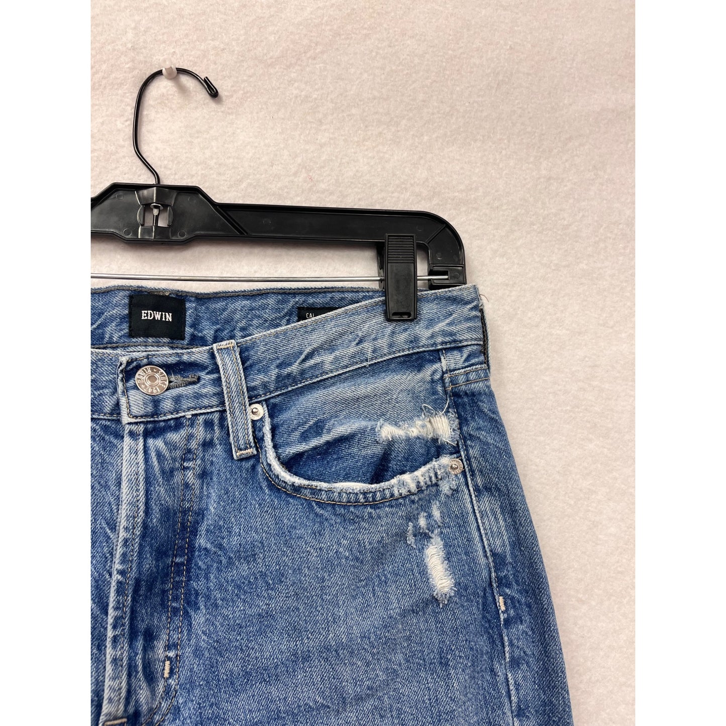 Edwin Womens Size 6 Blue Distressed Straight-Leg High-Waisted Jeans 100% Cotton #6702