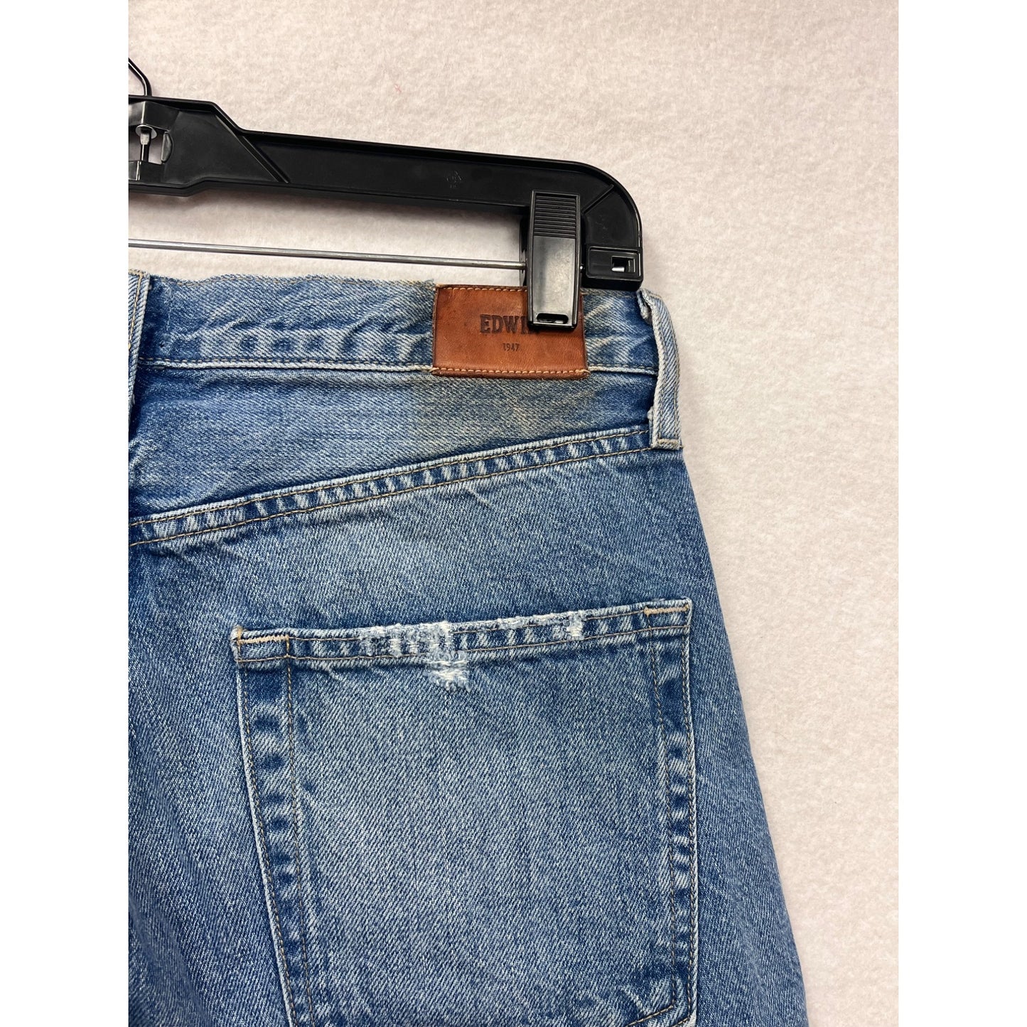 Edwin Womens Size 6 Blue Distressed Straight-Leg High-Waisted Jeans 100% Cotton #6702