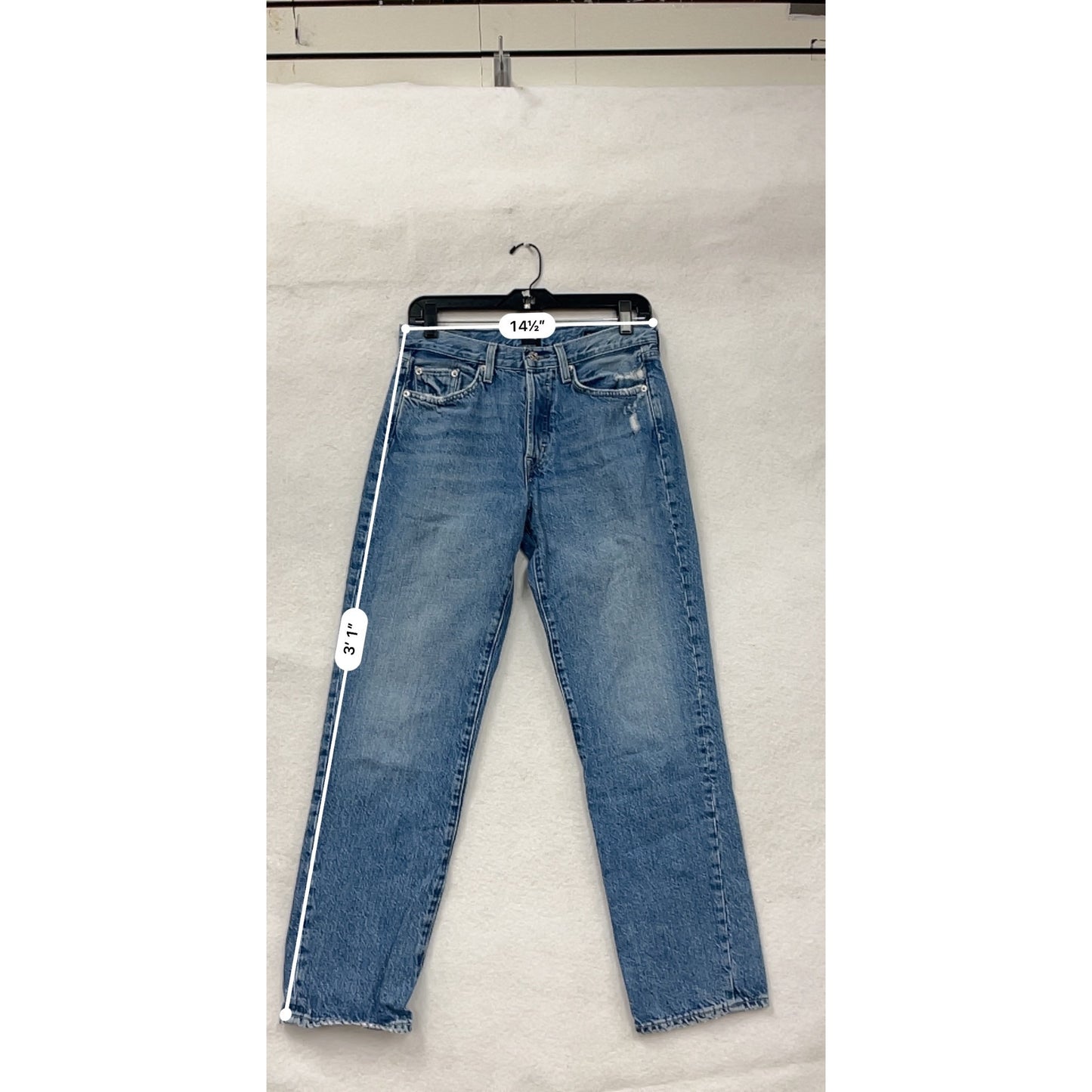 Edwin Womens Size 6 Blue Distressed Straight-Leg High-Waisted Jeans 100% Cotton #6702