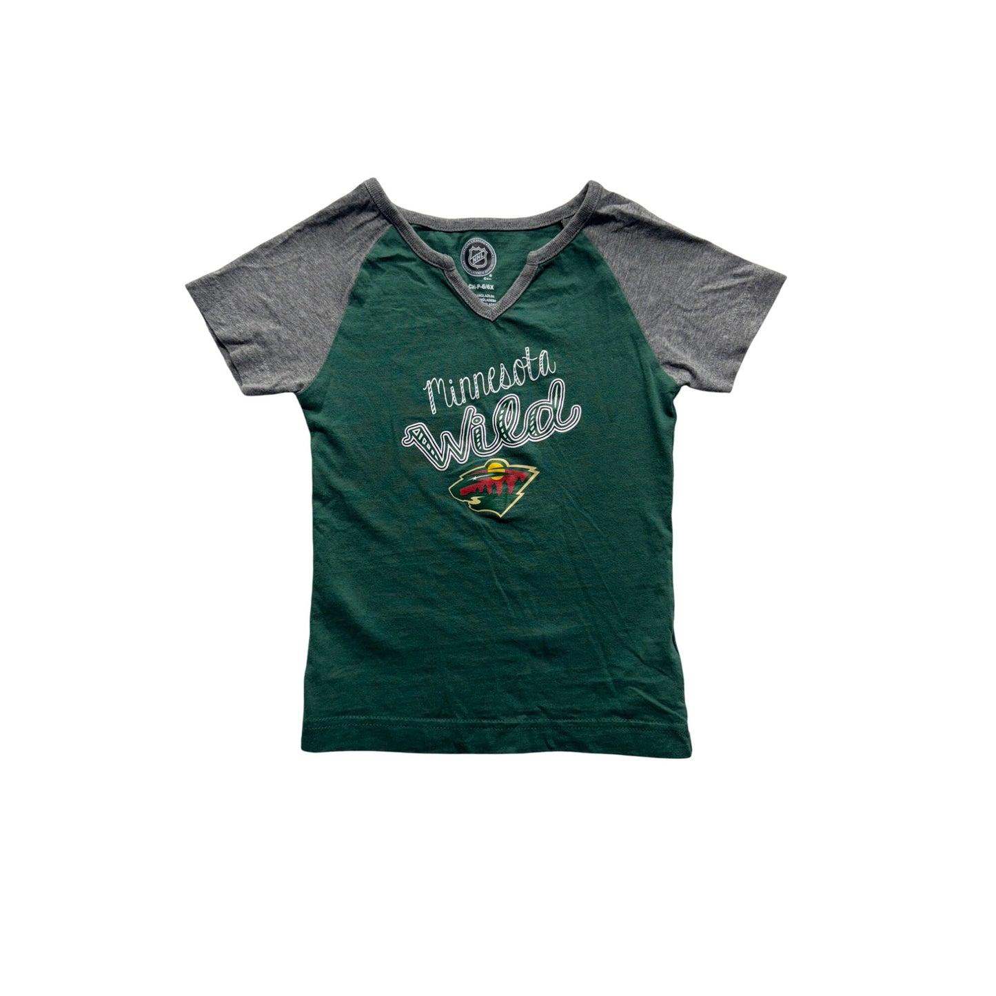 Minnesota Wild Girls Green & Gray Raglan T-Shirt#7461