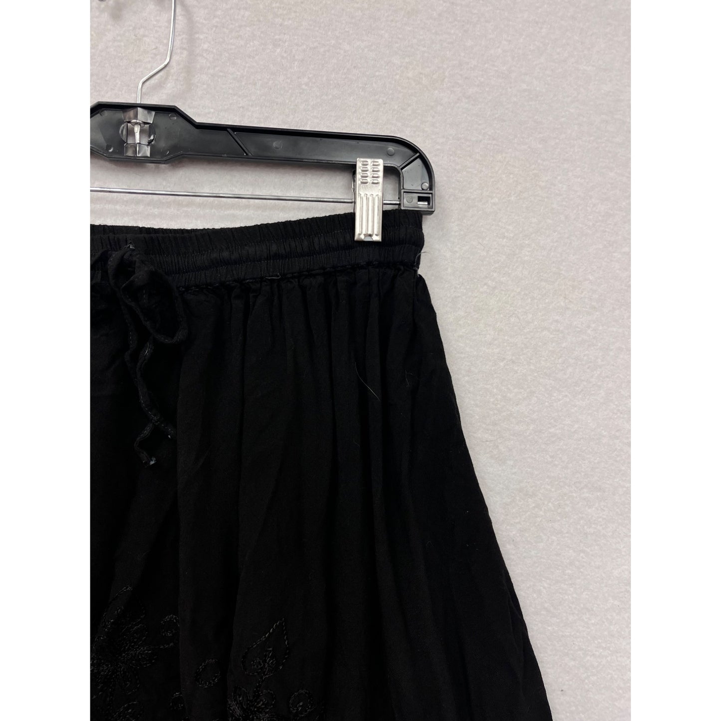 Black Boho Maxi Skirt Womens Free Size Just Crusiby 100% Rayon Embroidered High-Low Hem #6924