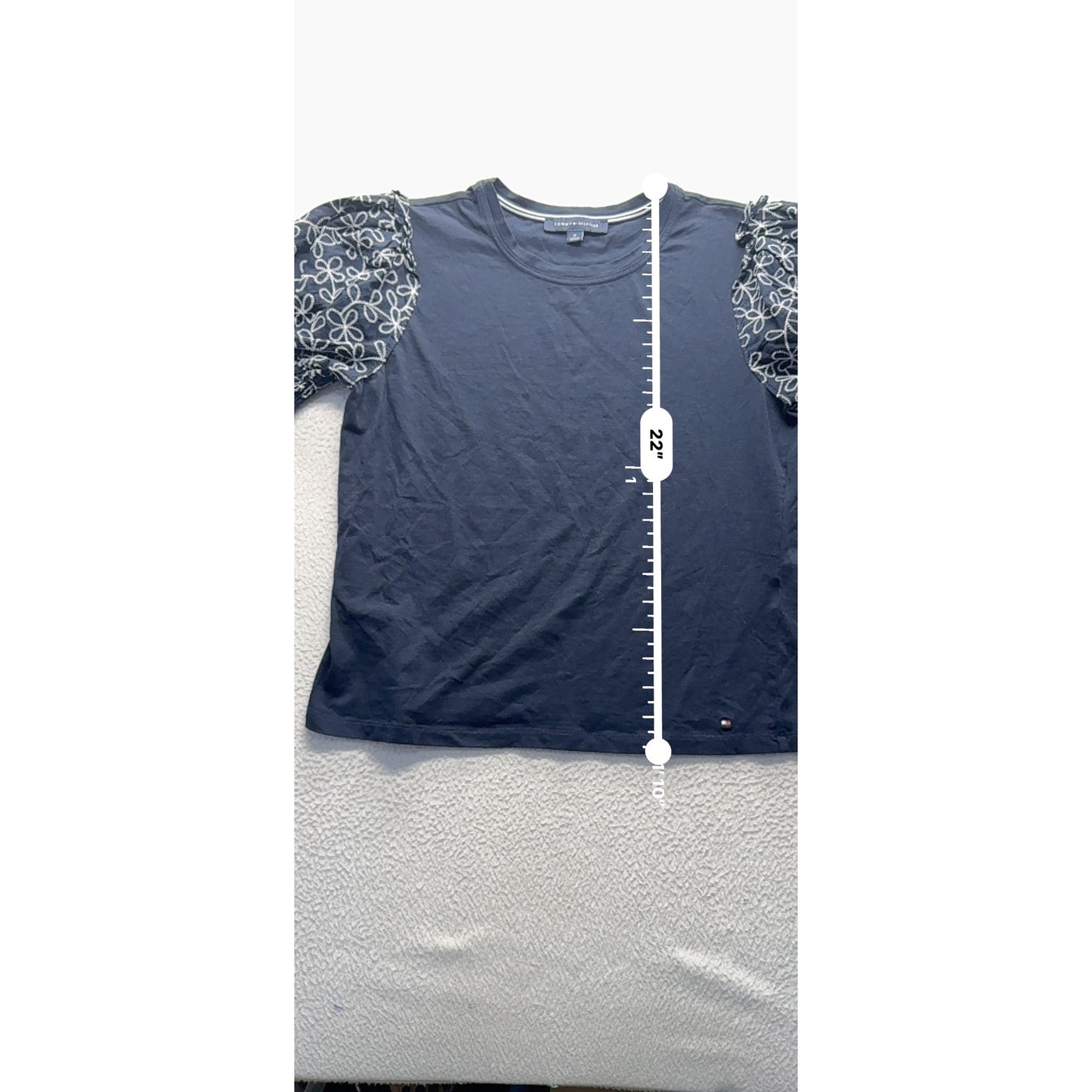 Tommy Hilfiger Navy Blue Puff Sleeve Embroidered T-Shirt Size M #9719