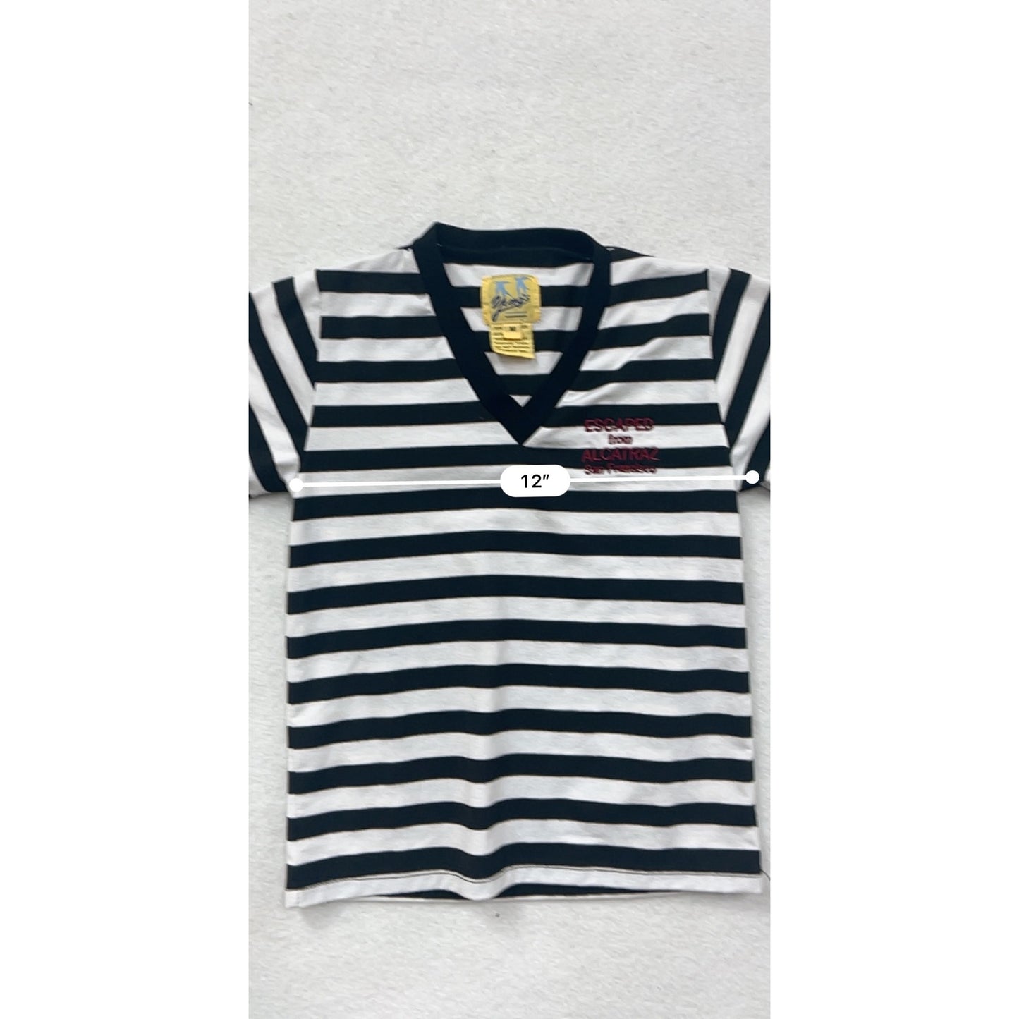 Medium Black & White Striped V-Neck T-Shirt #8587