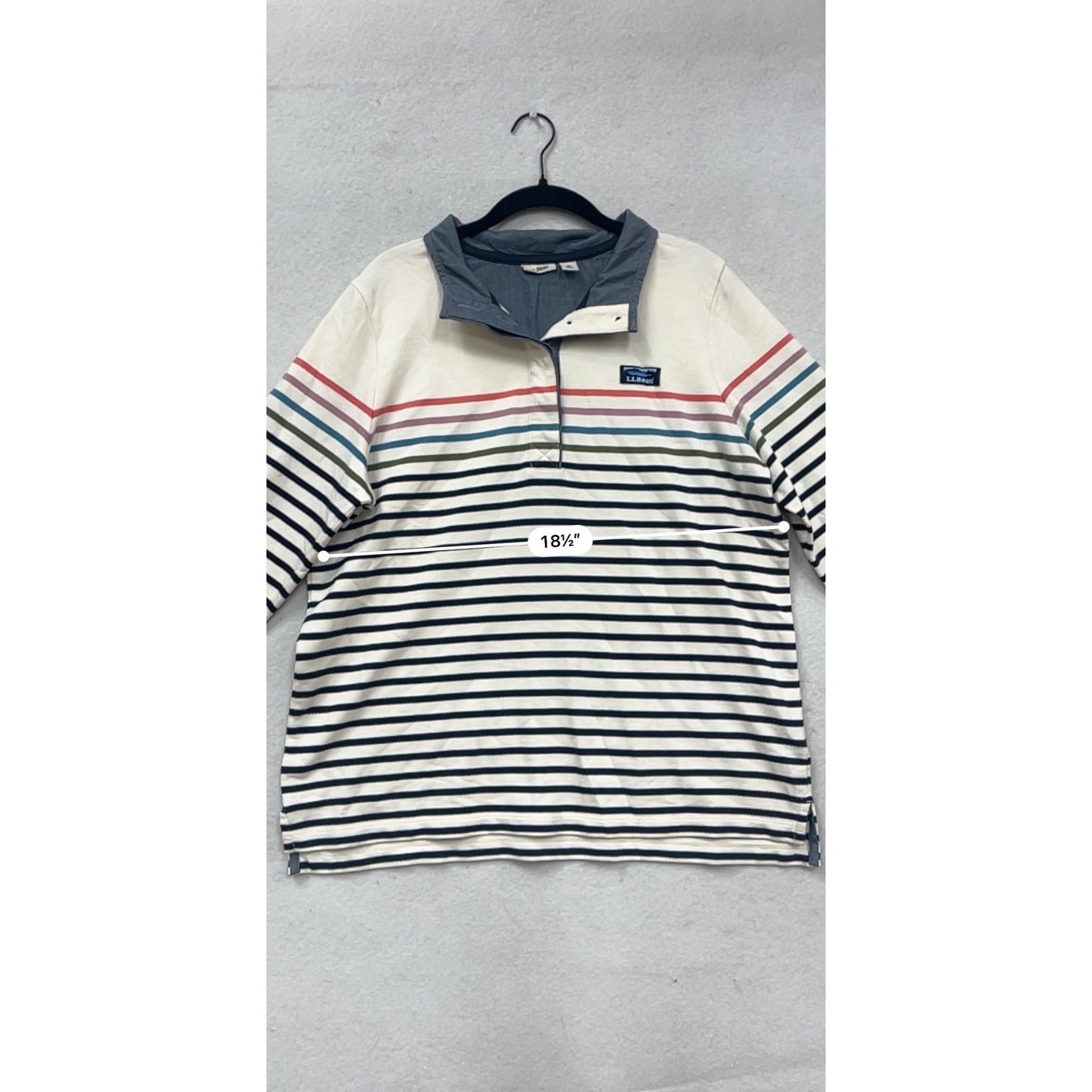L.L. Bean Striped Pullover Long Sleeve Top Blue & White Cotton Size L #281A