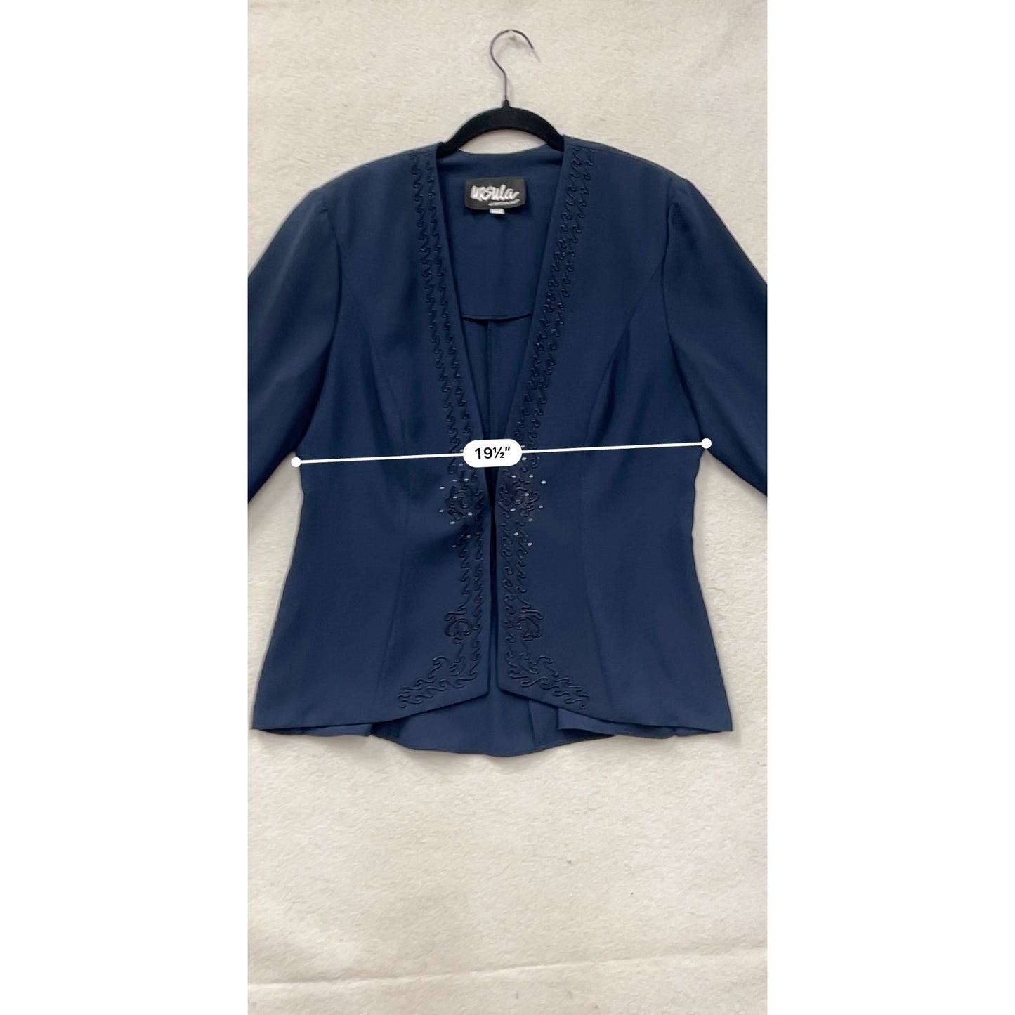 Ursula Of Switzerland Navy Embellished Open Front Blazer Jacket Size 14 #8643