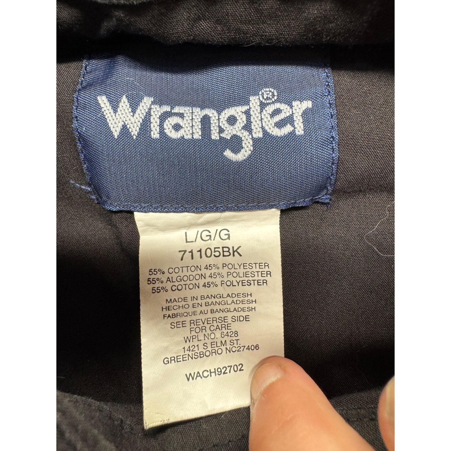 VTG Wrangler Black Long Sleeve Western Shirt L #7998