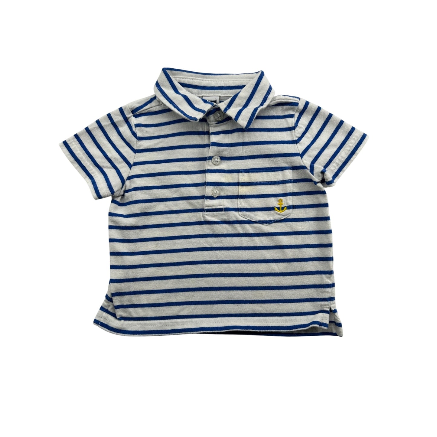 Janie & Jack Baby Striped Polo Shirt 3-6 Months Blue & White Anchor Embroidery #6466