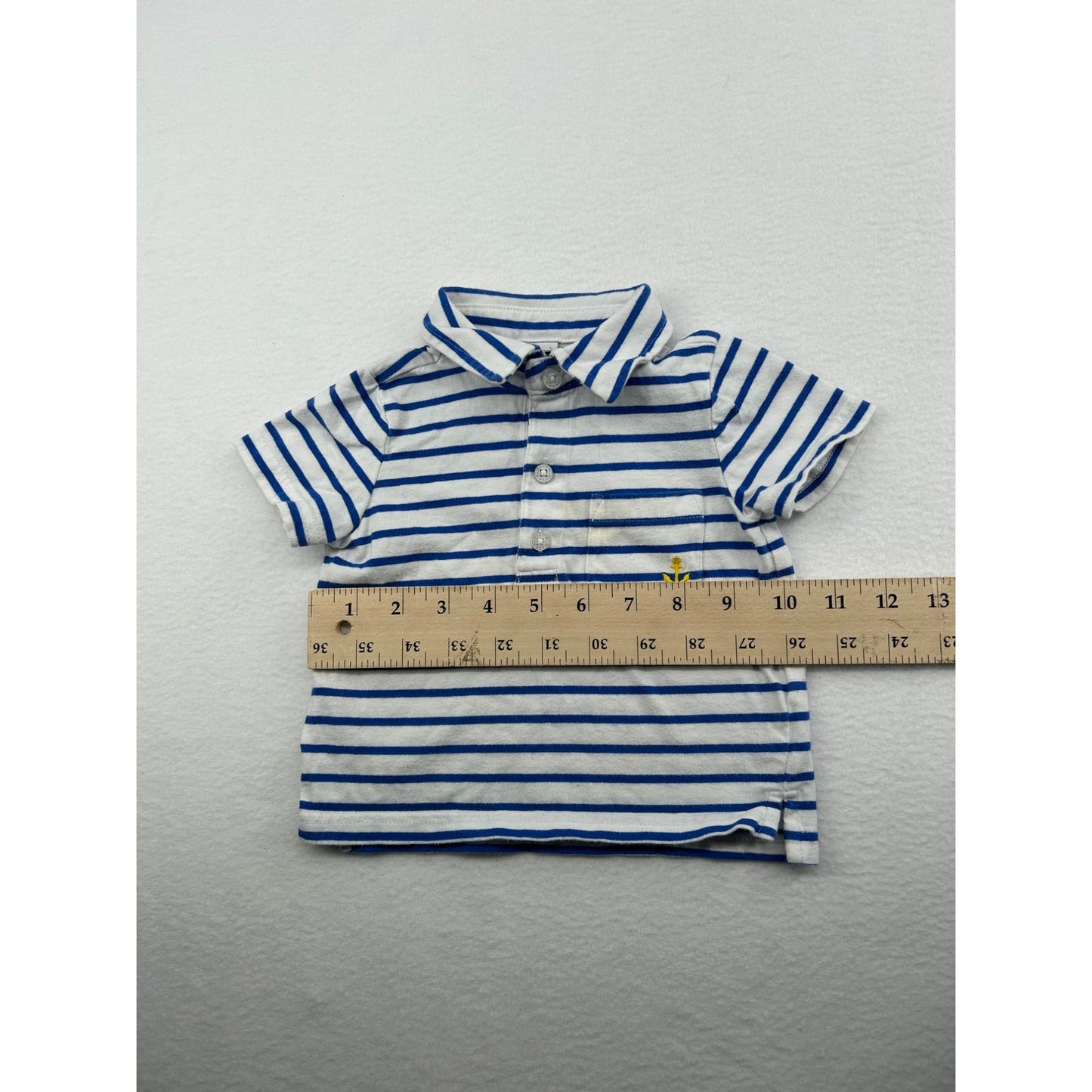 Janie & Jack Baby Striped Polo Shirt 3-6 Months Blue & White Anchor Embroidery #6466