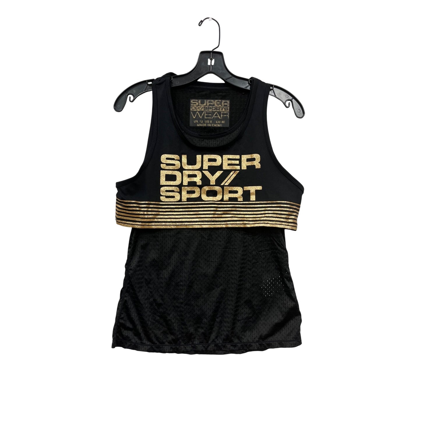 Superdry Sport Womens Mesh Tank Top Black Gold Size M #8376
