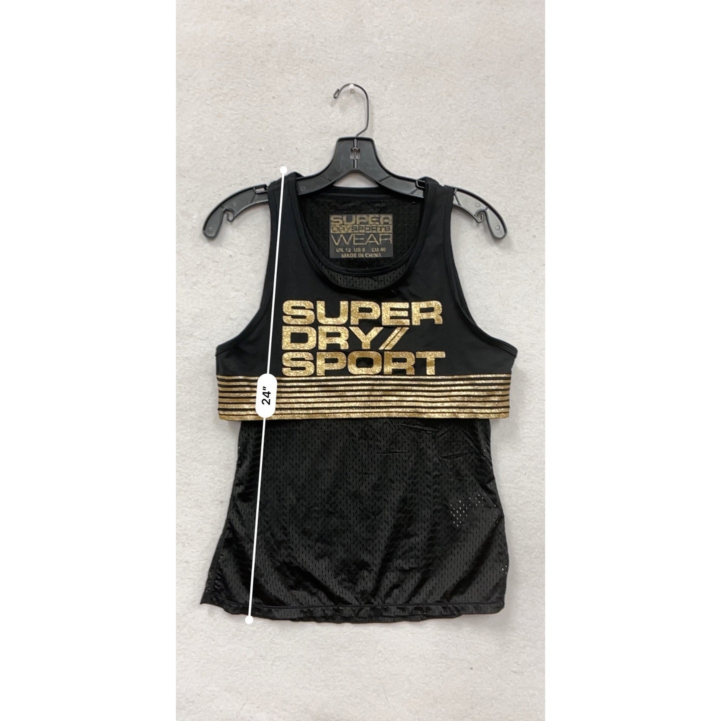 Superdry Sport Womens Mesh Tank Top Black Gold Size M #8376