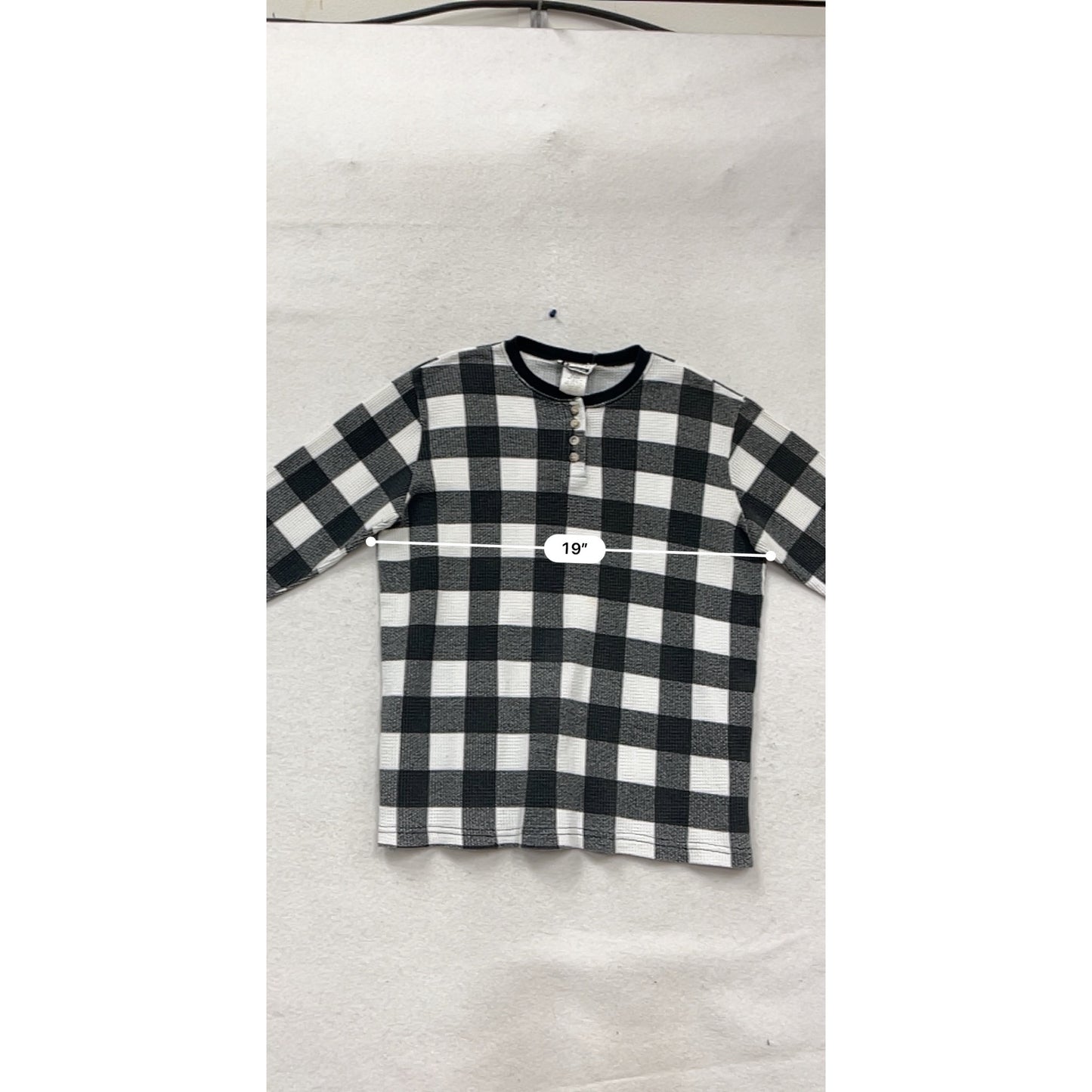 L.A. Gold Vintage 90s Black & White Plaid Long Sleeve Henley Shirt Size M #760A