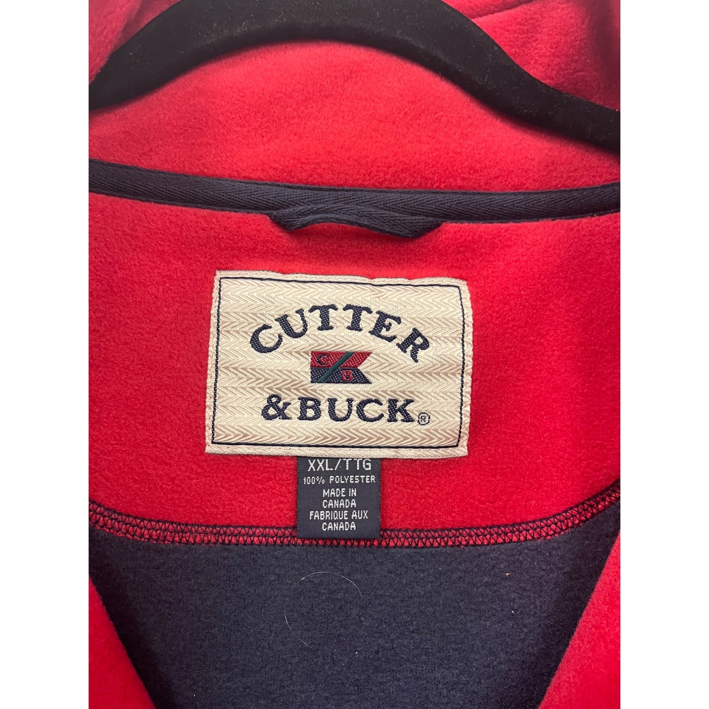 Cutter & Buck Mens 2XL Navy Full-Zip Fleece Vest With Red Lining #6576