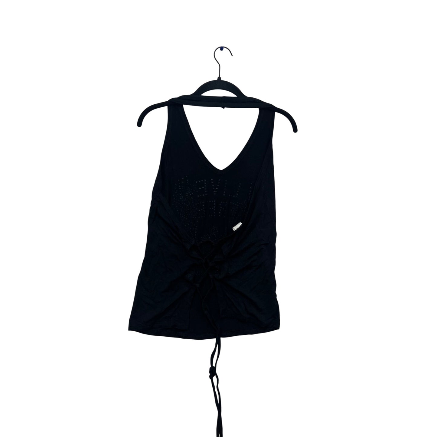 Live Free Black Graphic Tank Top With Motorcycle & Rose Design #811A