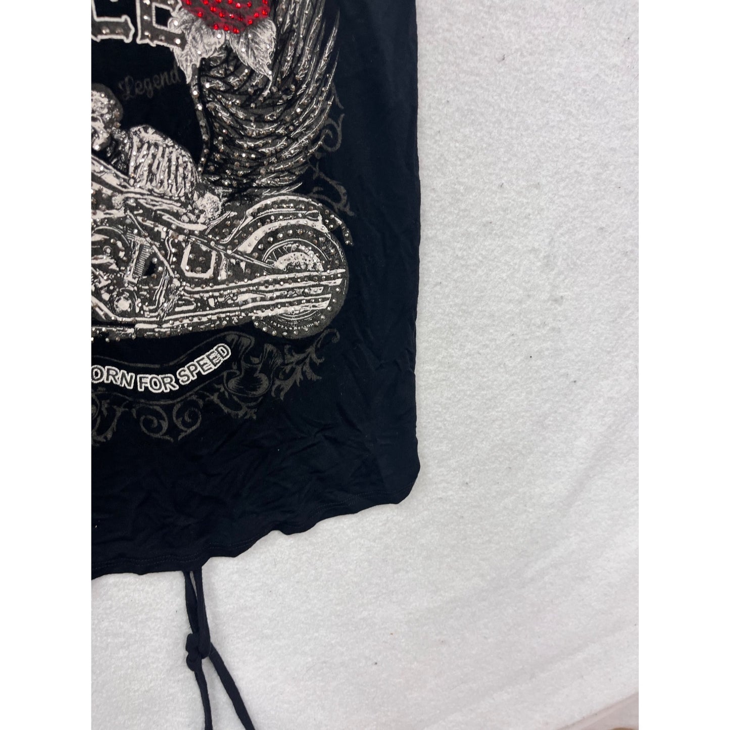 Live Free Black Graphic Tank Top With Motorcycle & Rose Design #811A