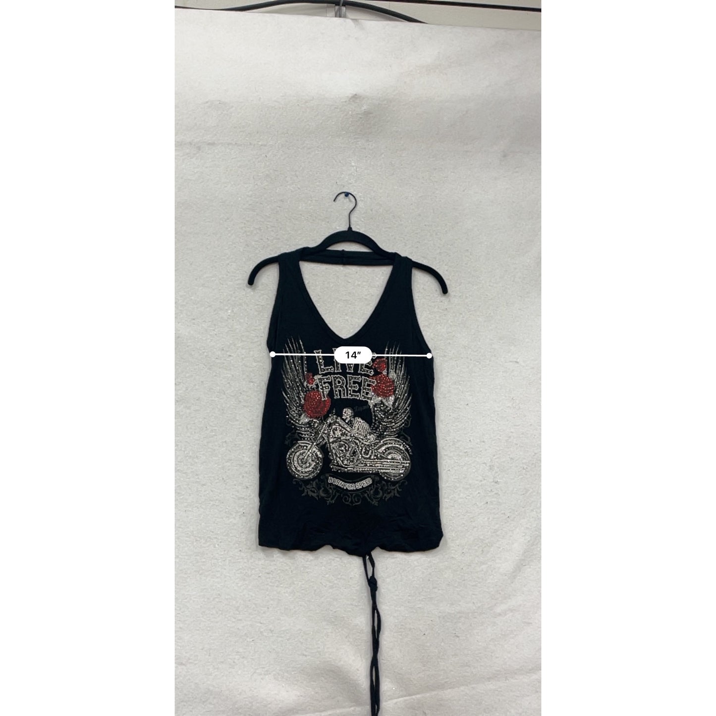 Live Free Black Graphic Tank Top With Motorcycle & Rose Design #811A