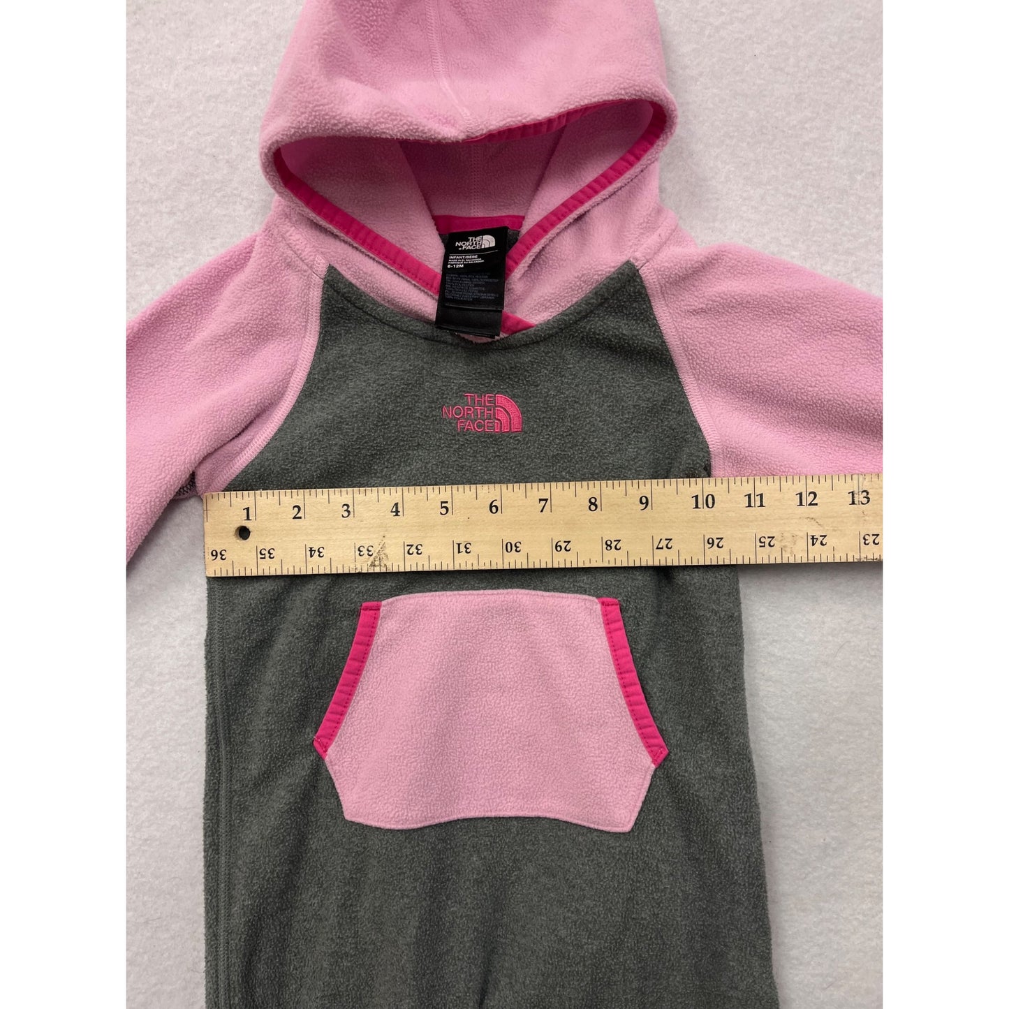 The North Face Infant Hooded Fleece Bodysuit Pink & Gray 6-12M #6542