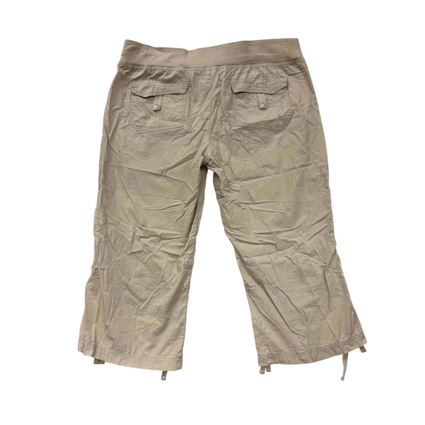 Maurices Womens Beige Cargo Capri Pants XL 100% Cotton Drawstring Waist Relaxed Fit #6970