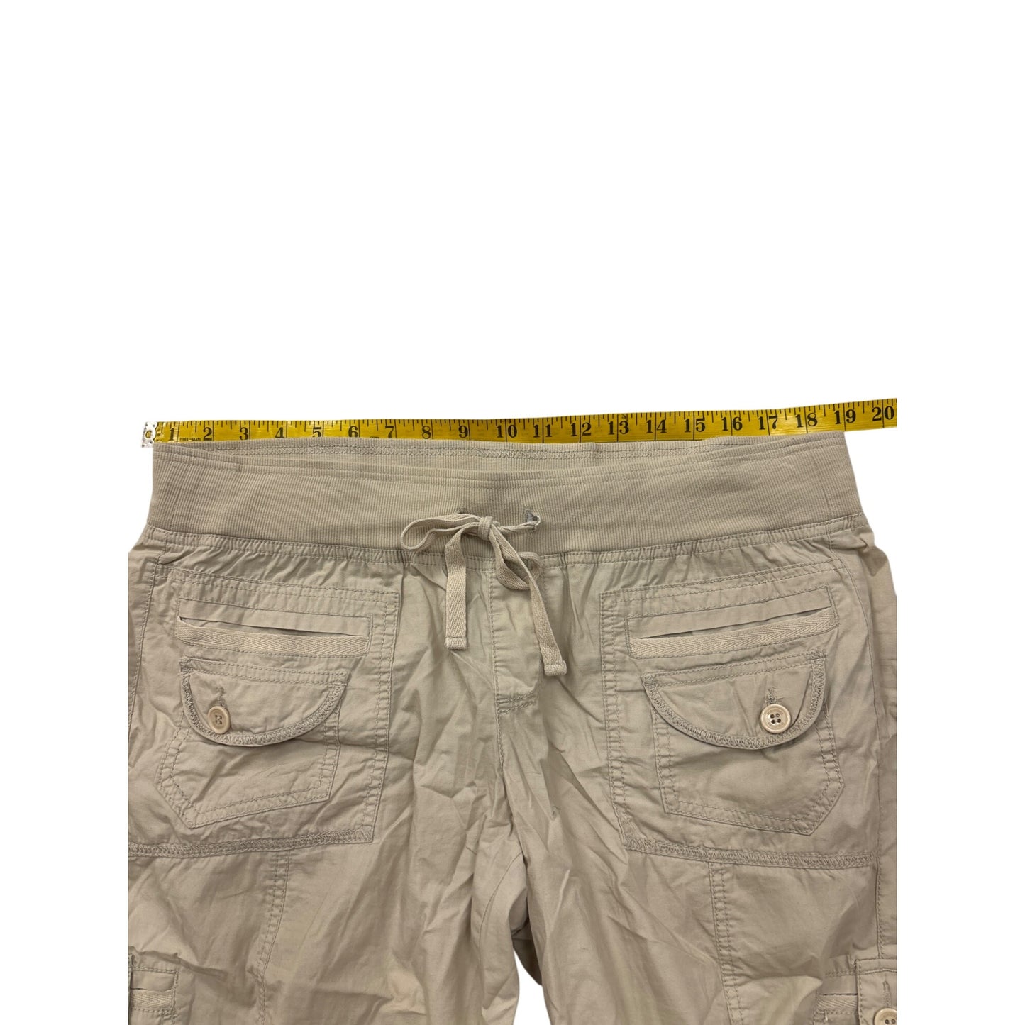 Maurices Womens Beige Cargo Capri Pants XL 100% Cotton Drawstring Waist Relaxed Fit #6970