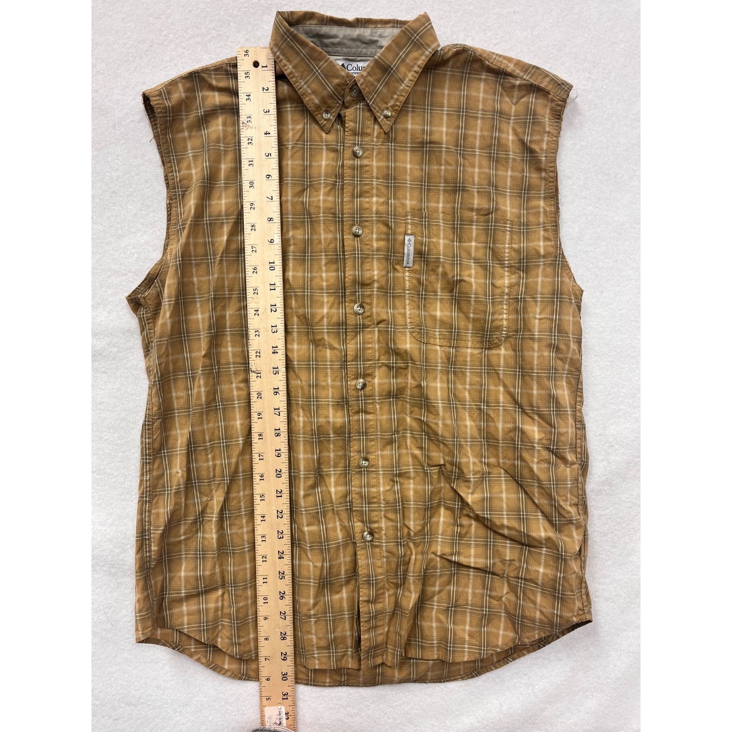 Mens Large Columbia Sleeveless Plaid Casual Shirt #6523