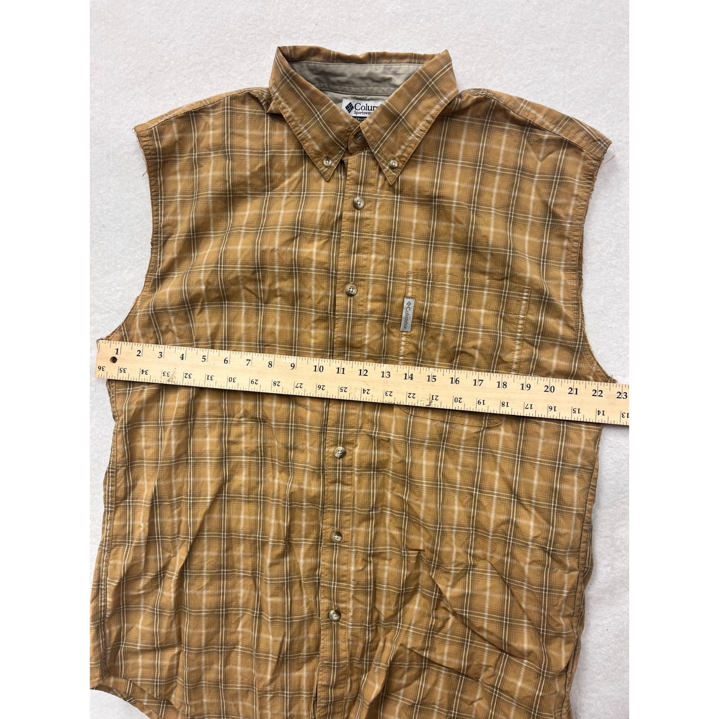 Mens Large Columbia Sleeveless Plaid Casual Shirt #6523