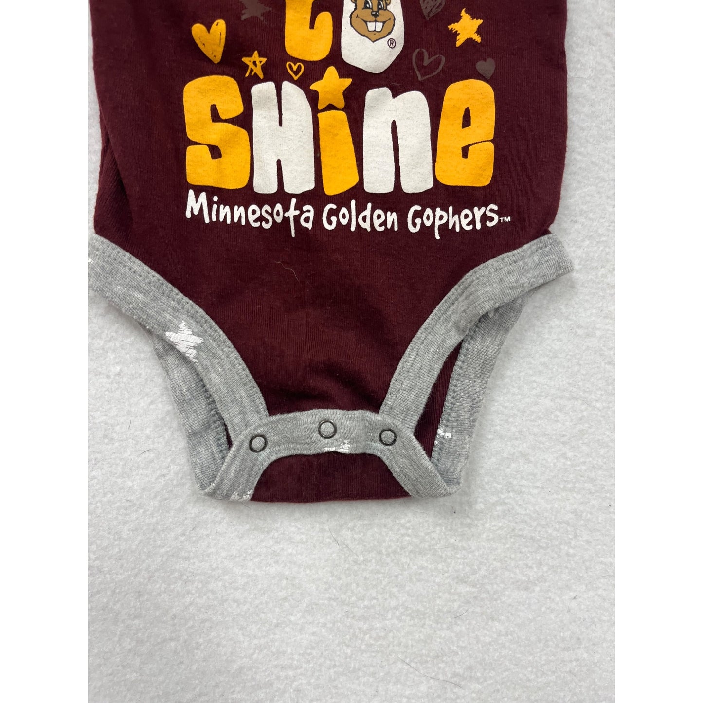 Minnesota Golden Gophers Baby bodysuit Born To Shine Maroon & Gray 0-3M #6500