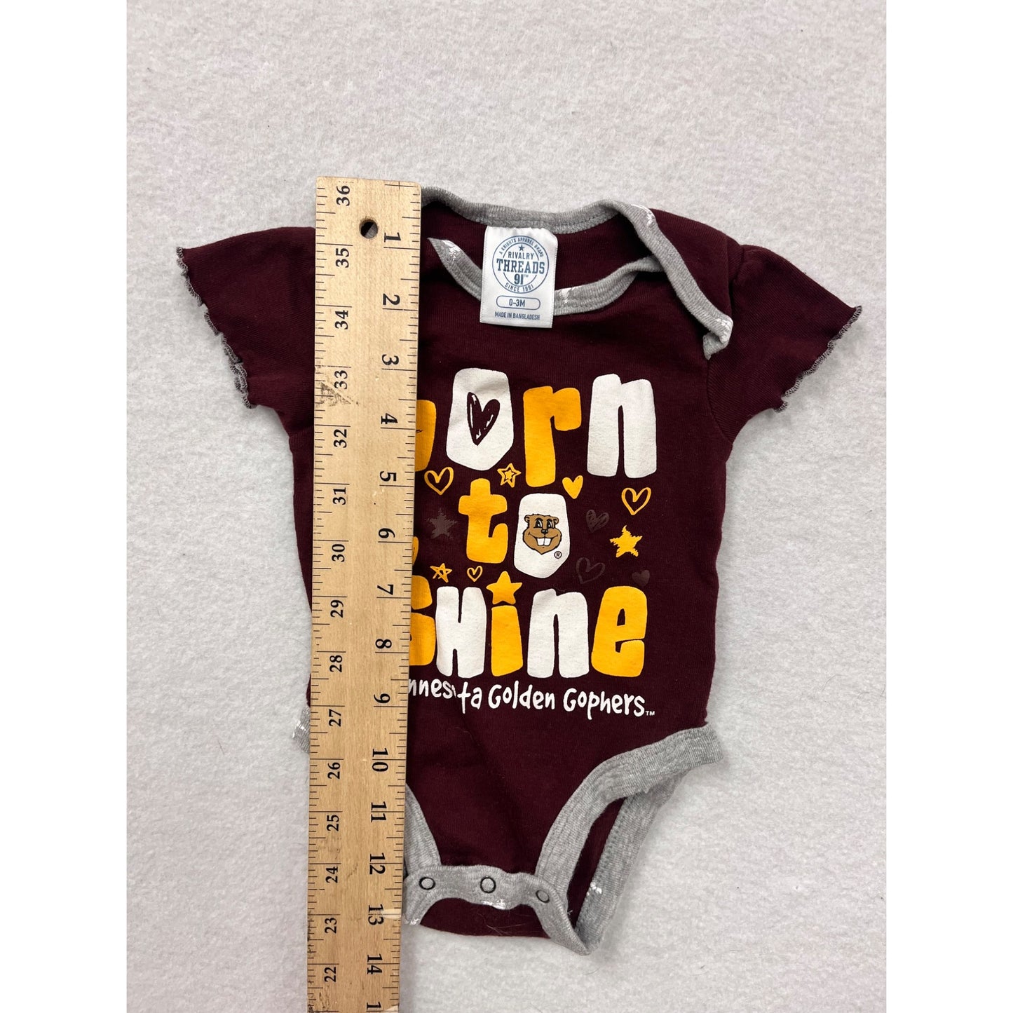 Minnesota Golden Gophers Baby bodysuit Born To Shine Maroon & Gray 0-3M #6500