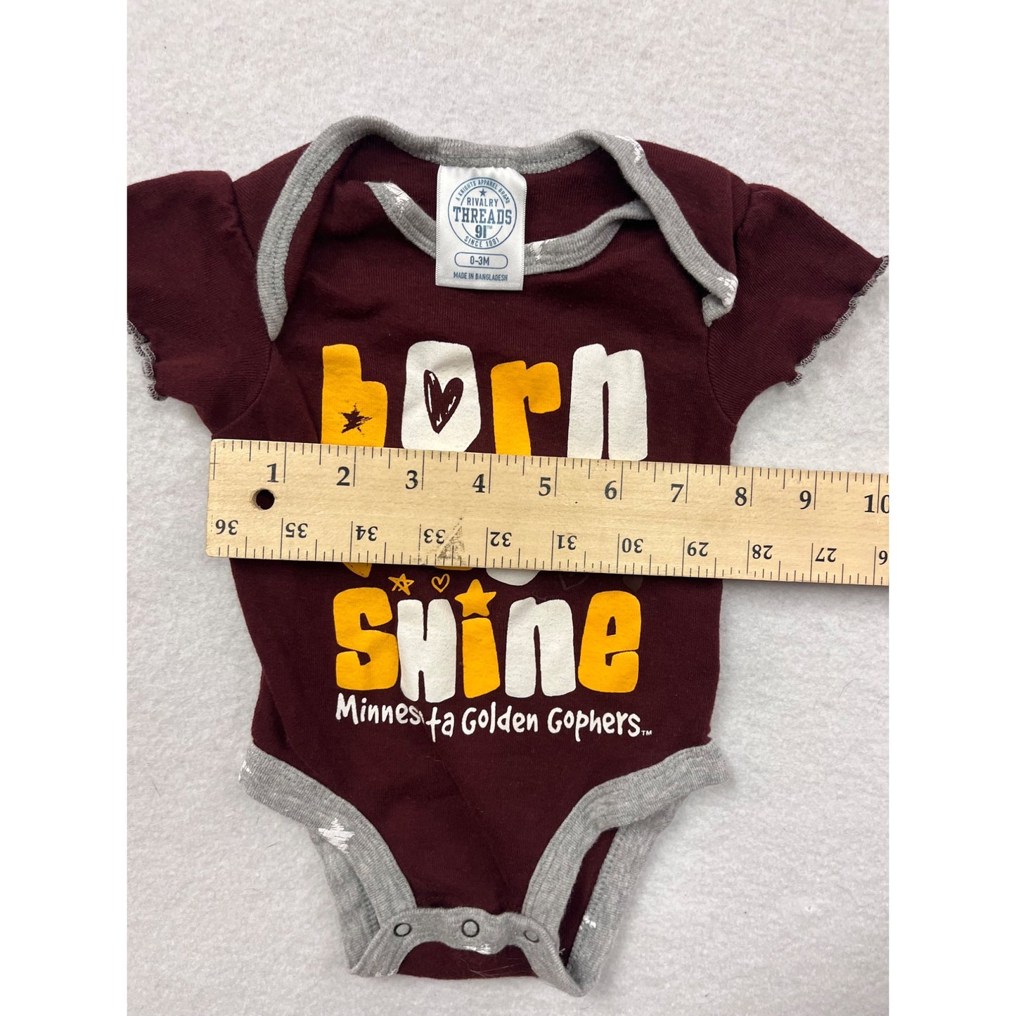 Minnesota Golden Gophers Baby bodysuit Born To Shine Maroon & Gray 0-3M #6500