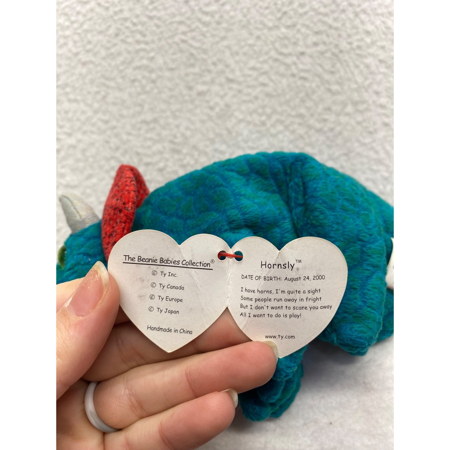 Ty Beanie Baby Hornsly Triceratops Dinosaur Plush 2000 #7378