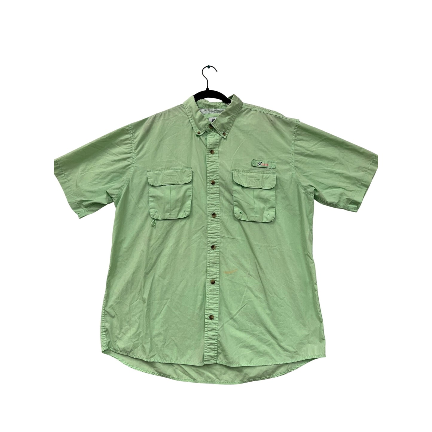 World Wide Sportsman Mens XL Short Sleeve Button-Up Fishing Shirt Light Green #6123