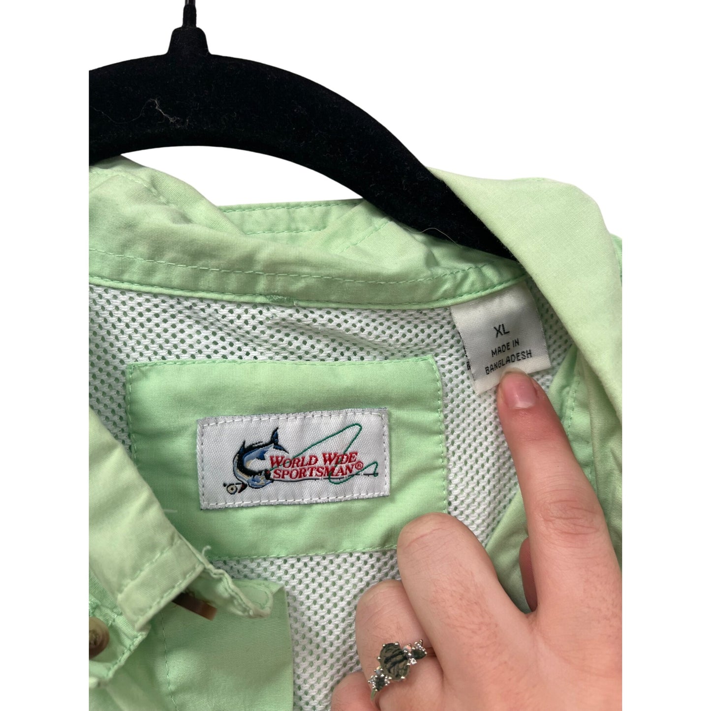 World Wide Sportsman Mens XL Short Sleeve Button-Up Fishing Shirt Light Green #6123