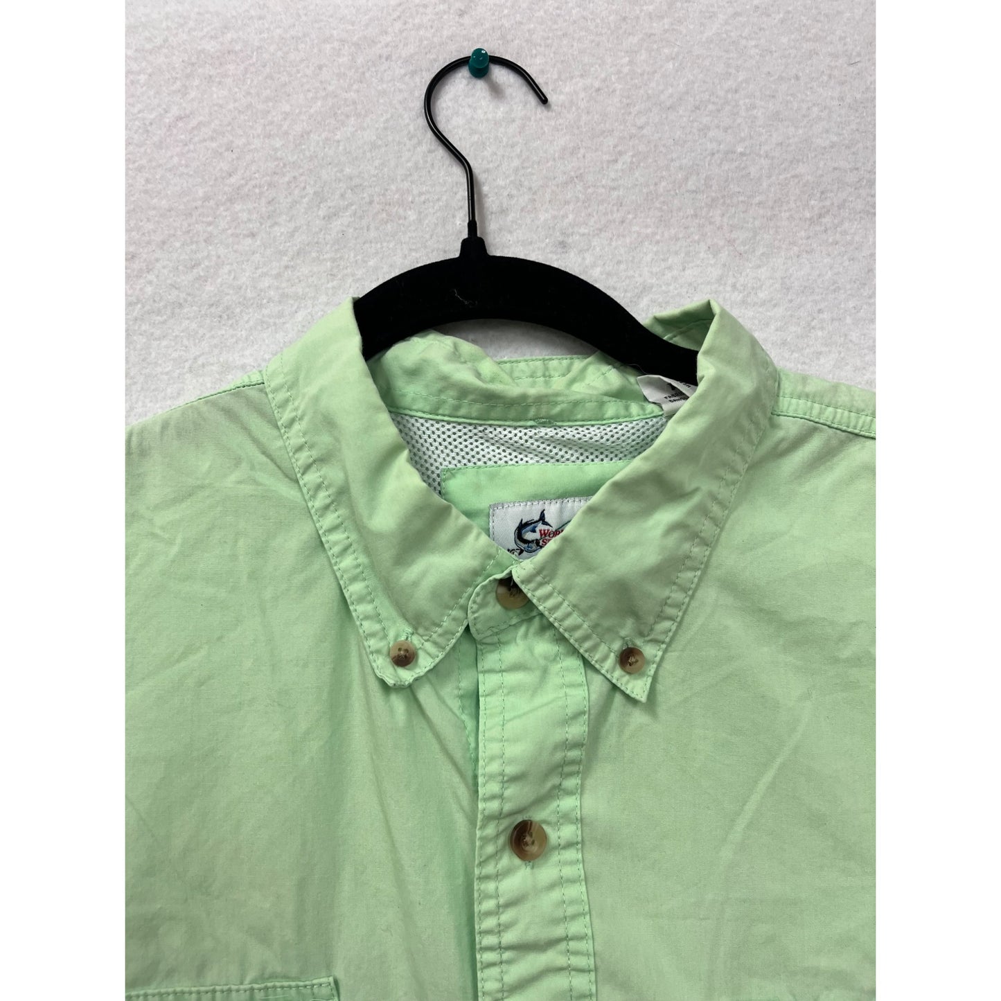 World Wide Sportsman Mens XL Short Sleeve Button-Up Fishing Shirt Light Green #6123