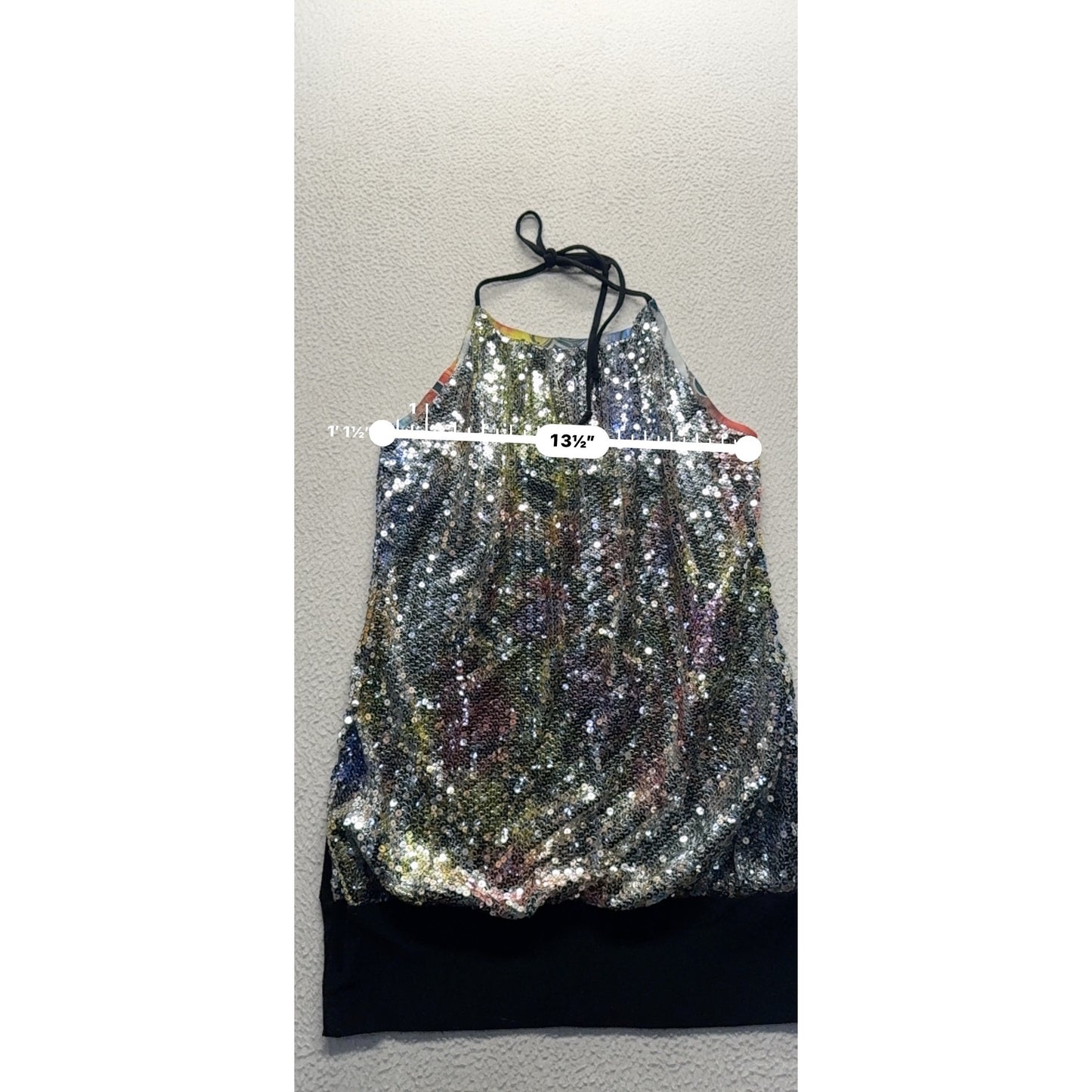 Halter Sequin Tank Top By Body Central With Black Trim Adjustable Size M #9539