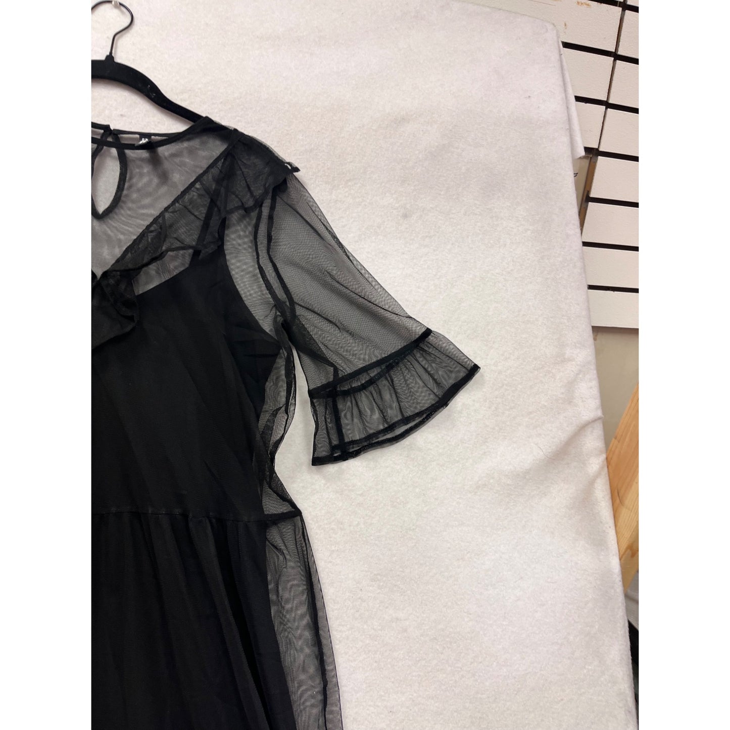 Black Sheer Midi Dress With Ruffled Sleeves & Keyhole Back By Divided #63A