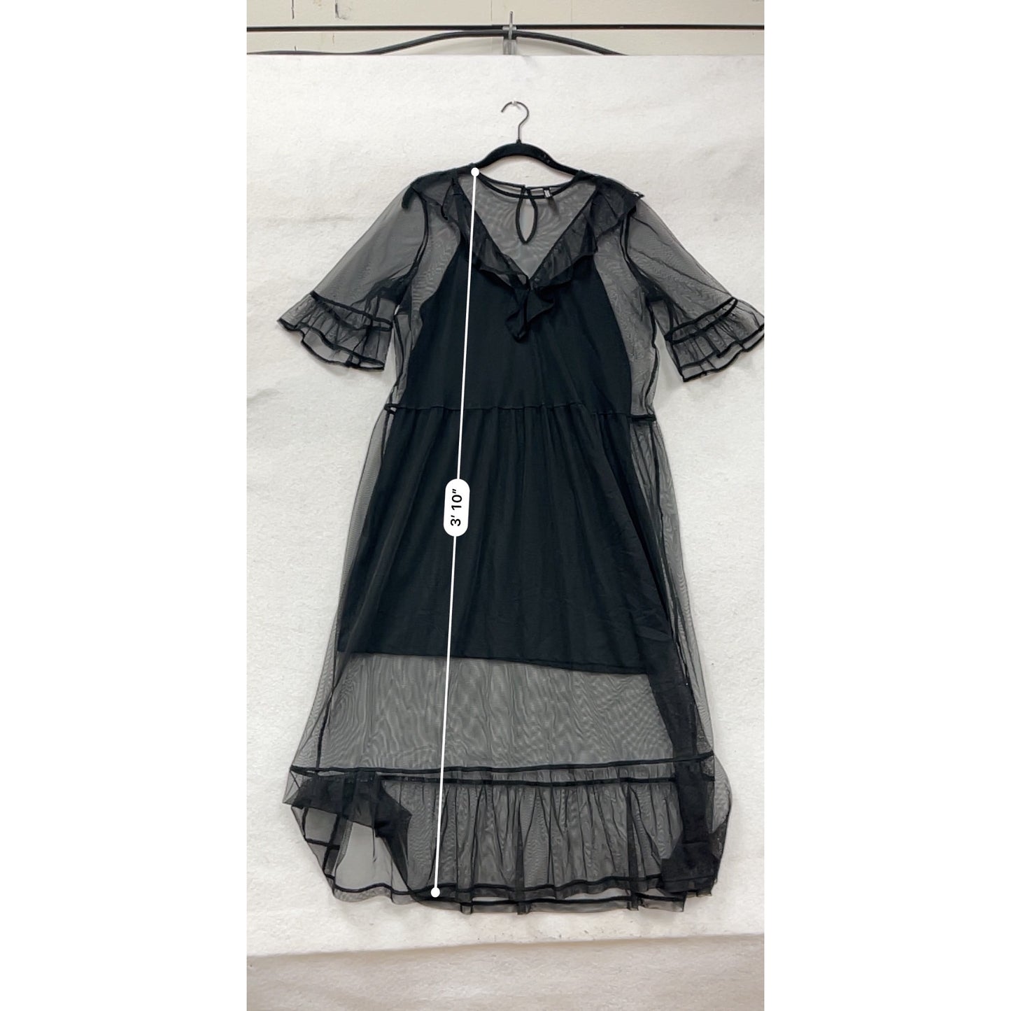 Black Sheer Midi Dress With Ruffled Sleeves & Keyhole Back By Divided #63A